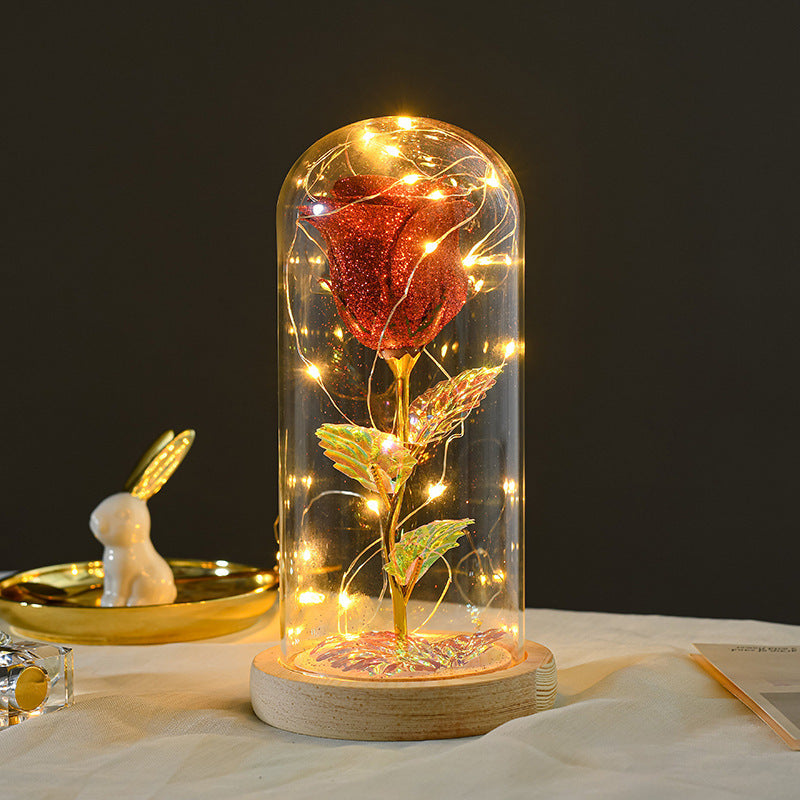 Valentines Day Gift  For Girlfriend Eternal Rose Flowers LED Light In Glass By Castlight