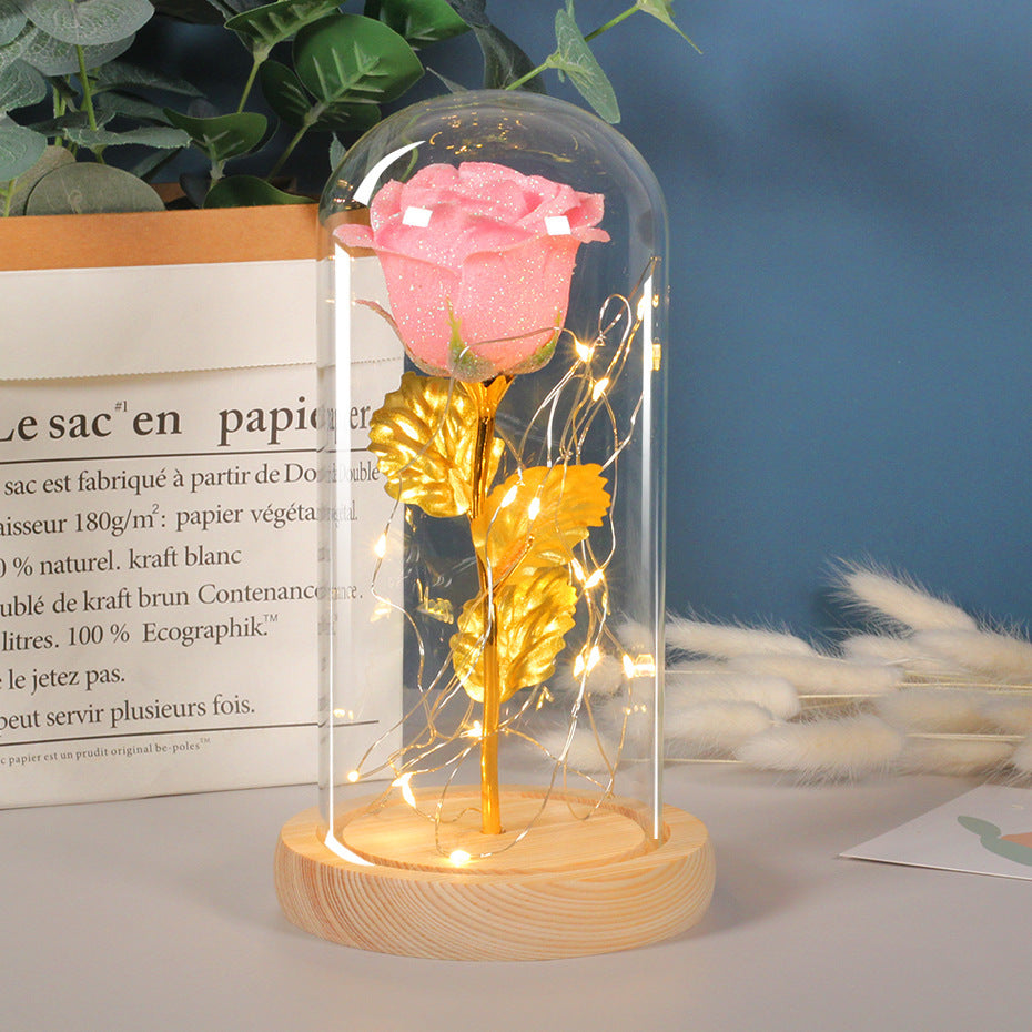 Valentines Day Gift  For Girlfriend Eternal Rose Flowers LED Light In Glass By Castlight